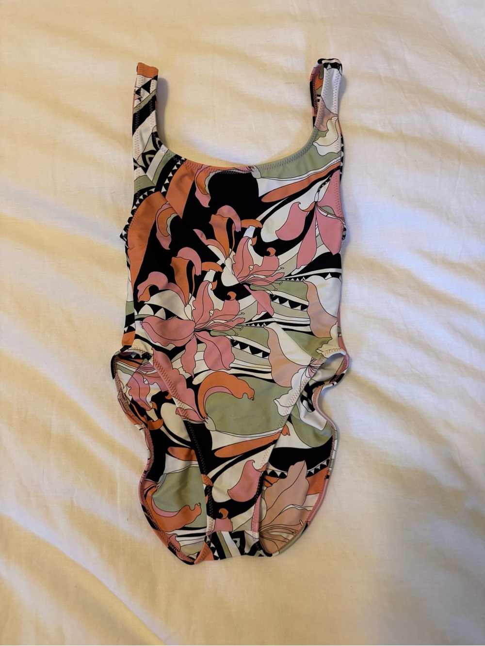 Skatie Girls One-Piece Swimsuit in Pink, Black & Green Floral Print